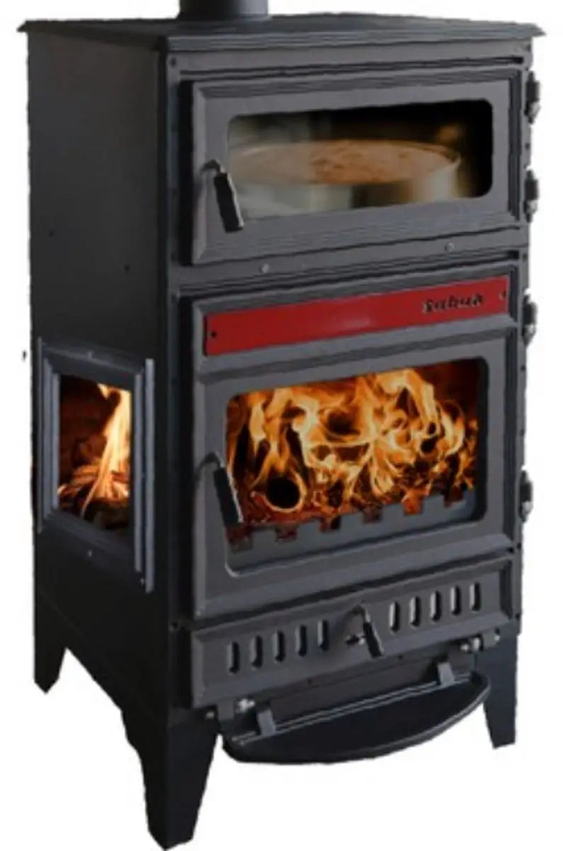 Holzofen Sabah S107 mit Backofen – Schwarz/Rot