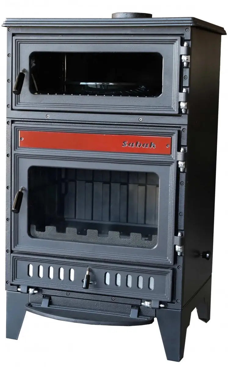 Holzofen Sabah S107 mit Backofen – Schwarz/Rot